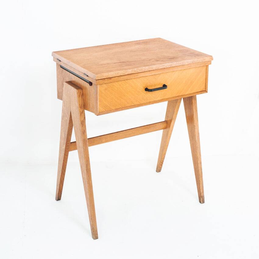 Vintage console or side table. Oak splayed legs - France 60s