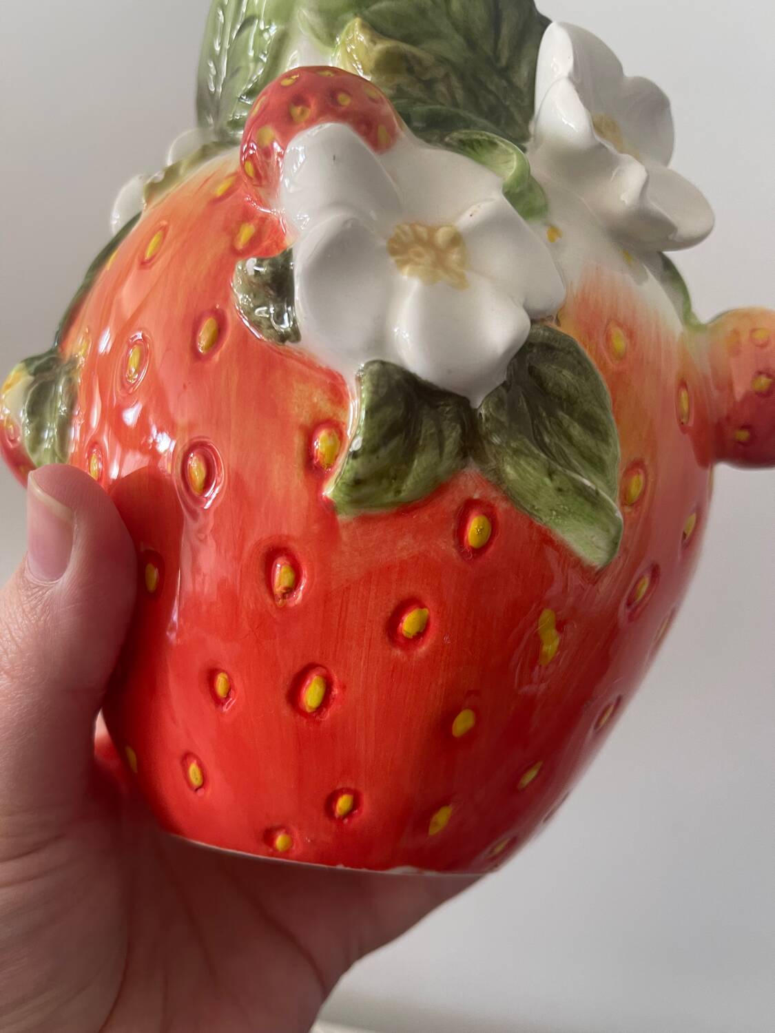 Strawberry shaped pitcher with vintage flowers ceramic pitcher in shape