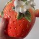 Strawberry shaped pitcher with vintage flowers ceramic pitcher in shape