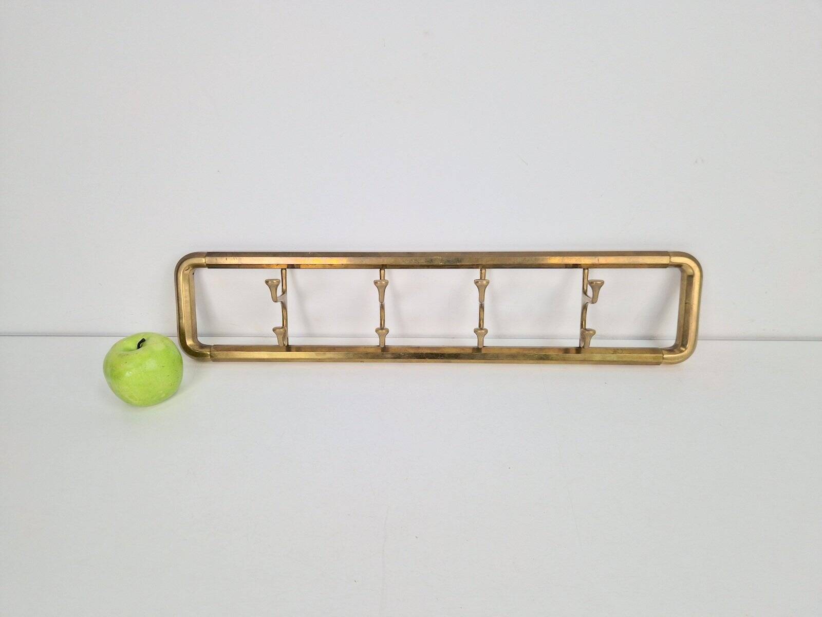 Vintage Art Deco Brass Wall Coat Rack with Folding Hooks, 1930