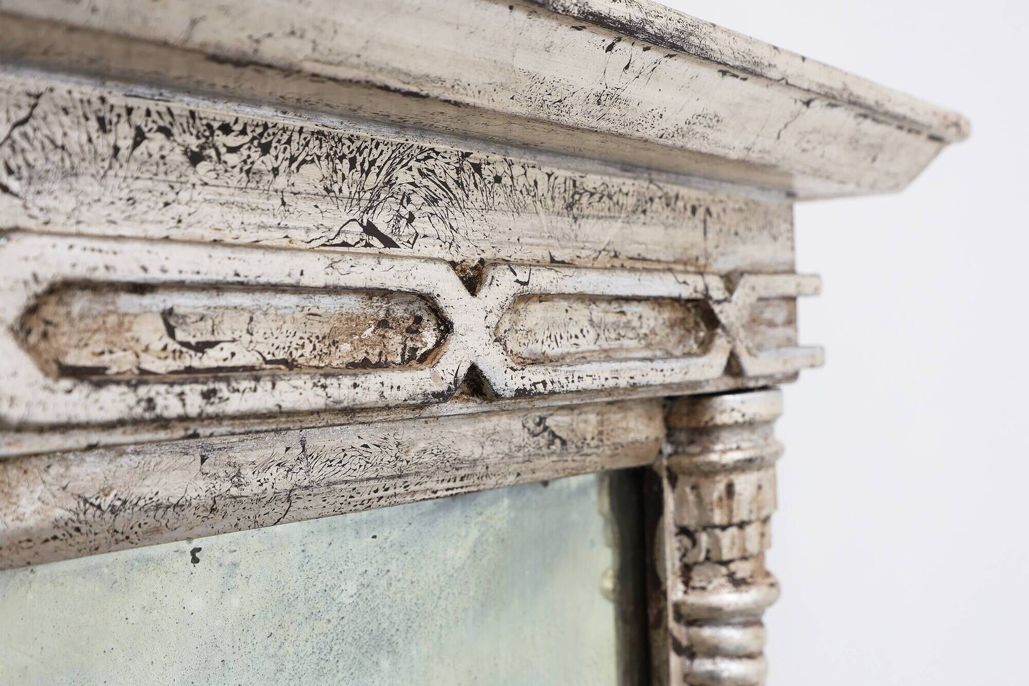 Neoclassical Silver Leaf Pier Mirror with Ringed Columns and Cornice, Italy