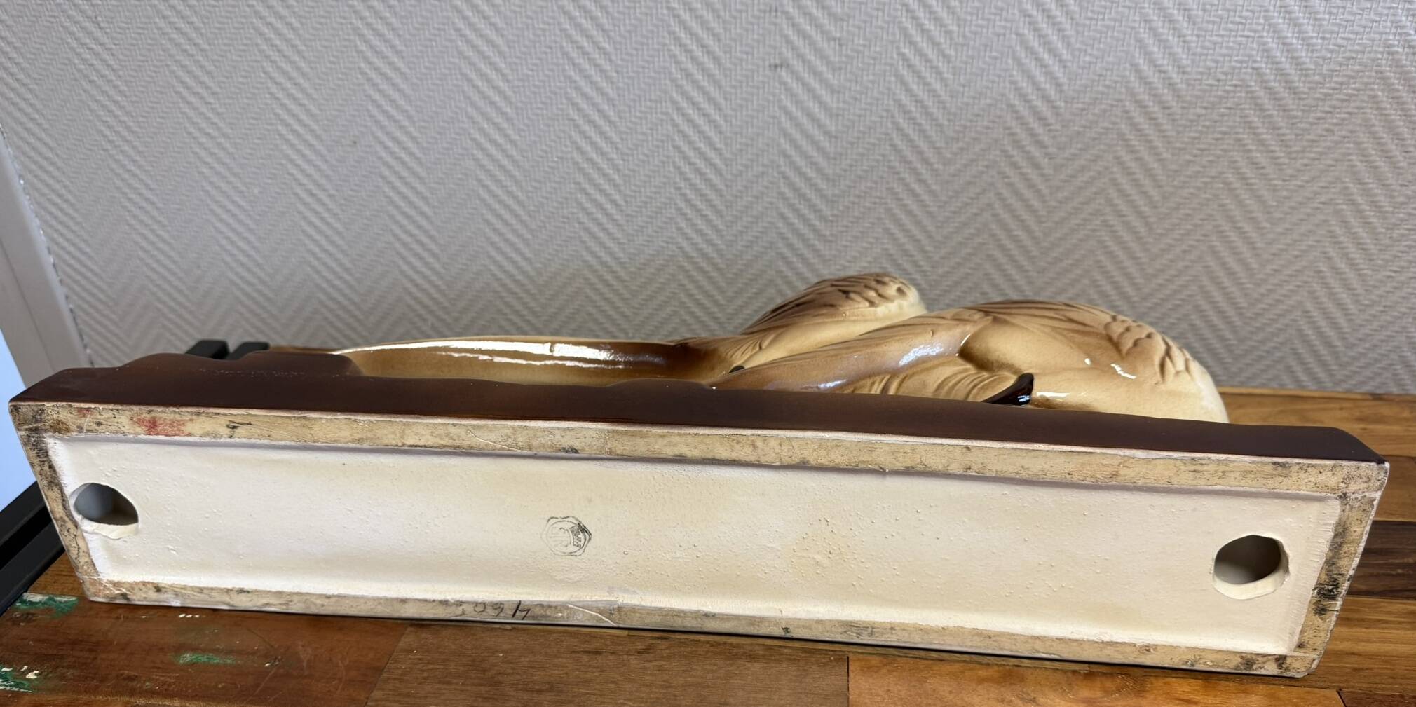 Pair of golden pheasants from the Art Deco period in brown glazed ceramic