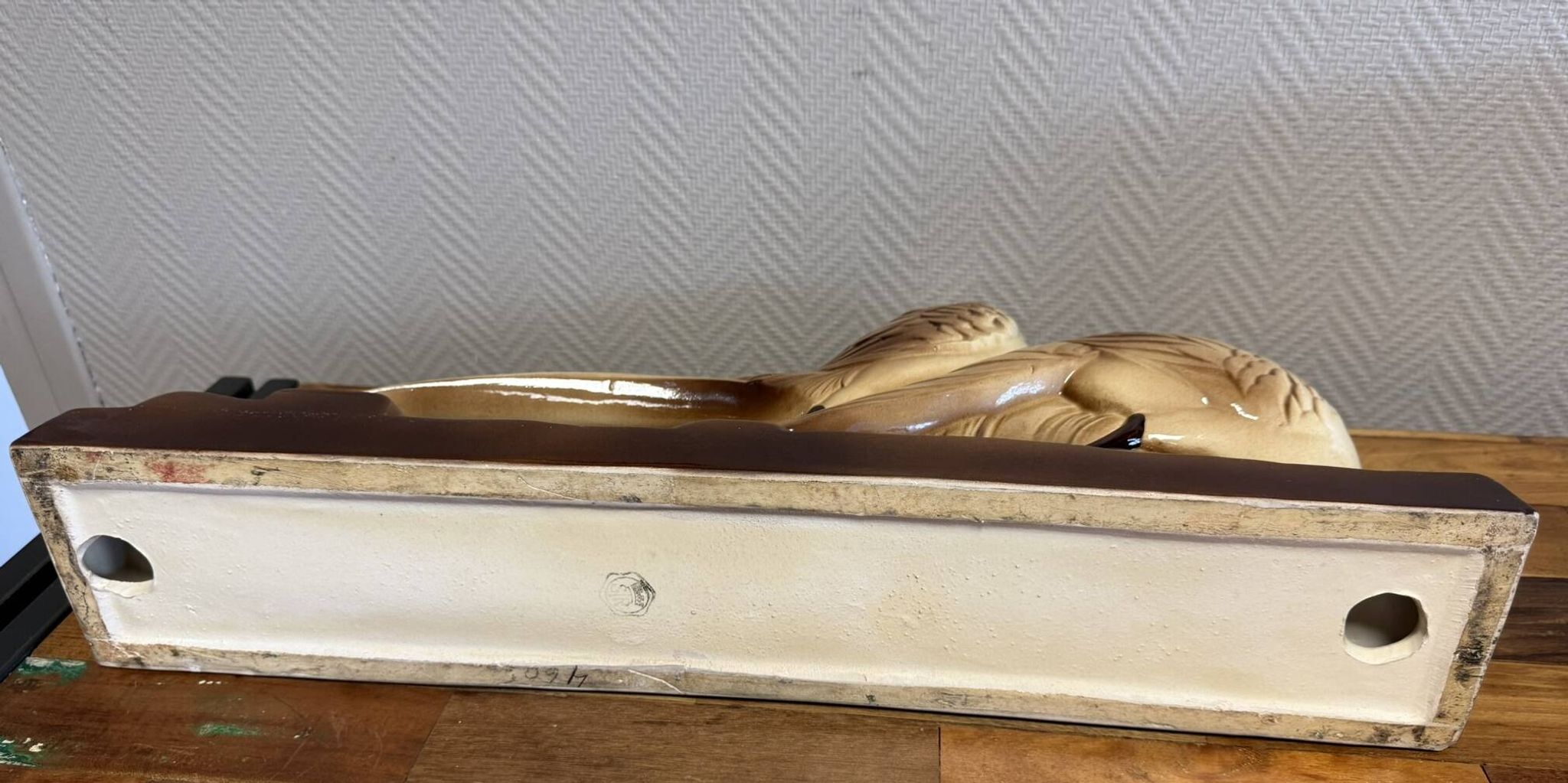 Pair of golden pheasants from the Art Deco period in brown glazed ceramic