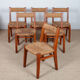 Suite de 6 chaises paillées en orme massif, travail français, 1950
