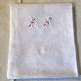 Square linen tablecloth marked RA