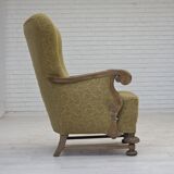 1960s, Danish highback armchair, furniture cotton/wool fabric, oak wood.