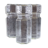 Set of 3 glass jars with old transparent lids in very good condition.