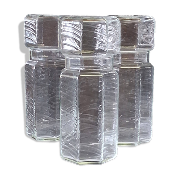 Lot de 3 pots en verre avec couvercle transparent ancien en très bon état
