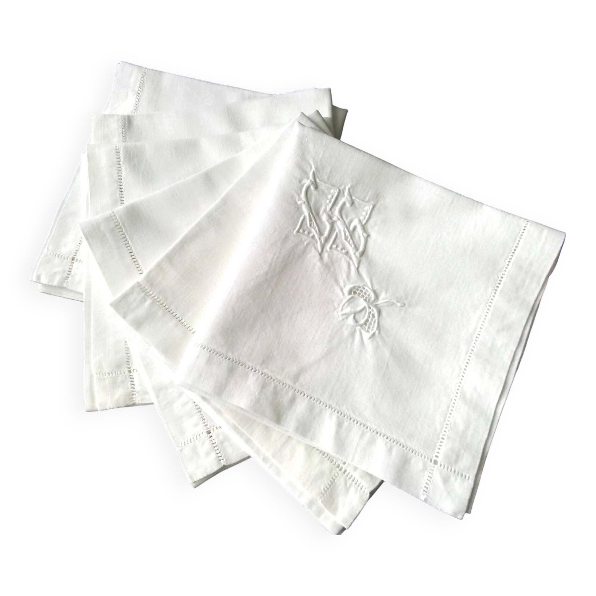6 old white cotton napkins monogrammed “CG”