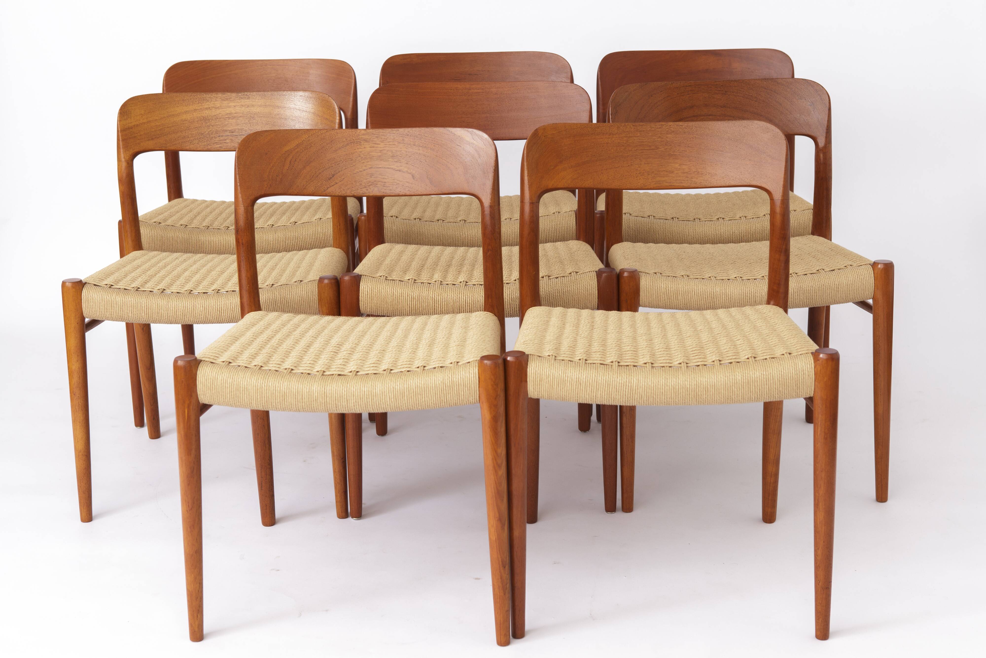 Large Set of 8 Niels Otto Møller Teak Dining Chairs – Model 75 (1950s)
