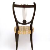 Set of Six Vintage Beech and Brass Dining Chairs with Goldenrod Fabric