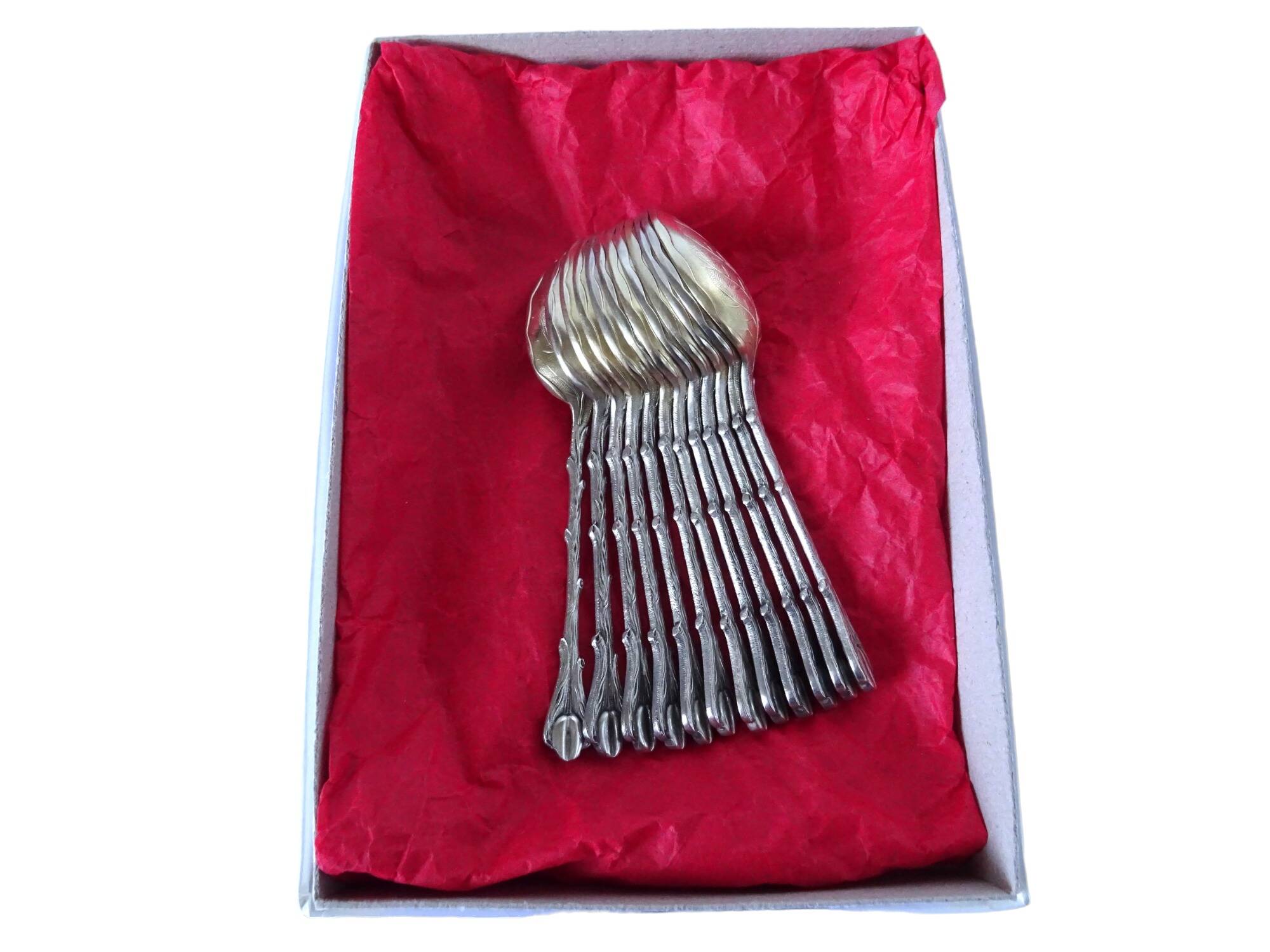 12 silver-plated coffee bean mocha spoons