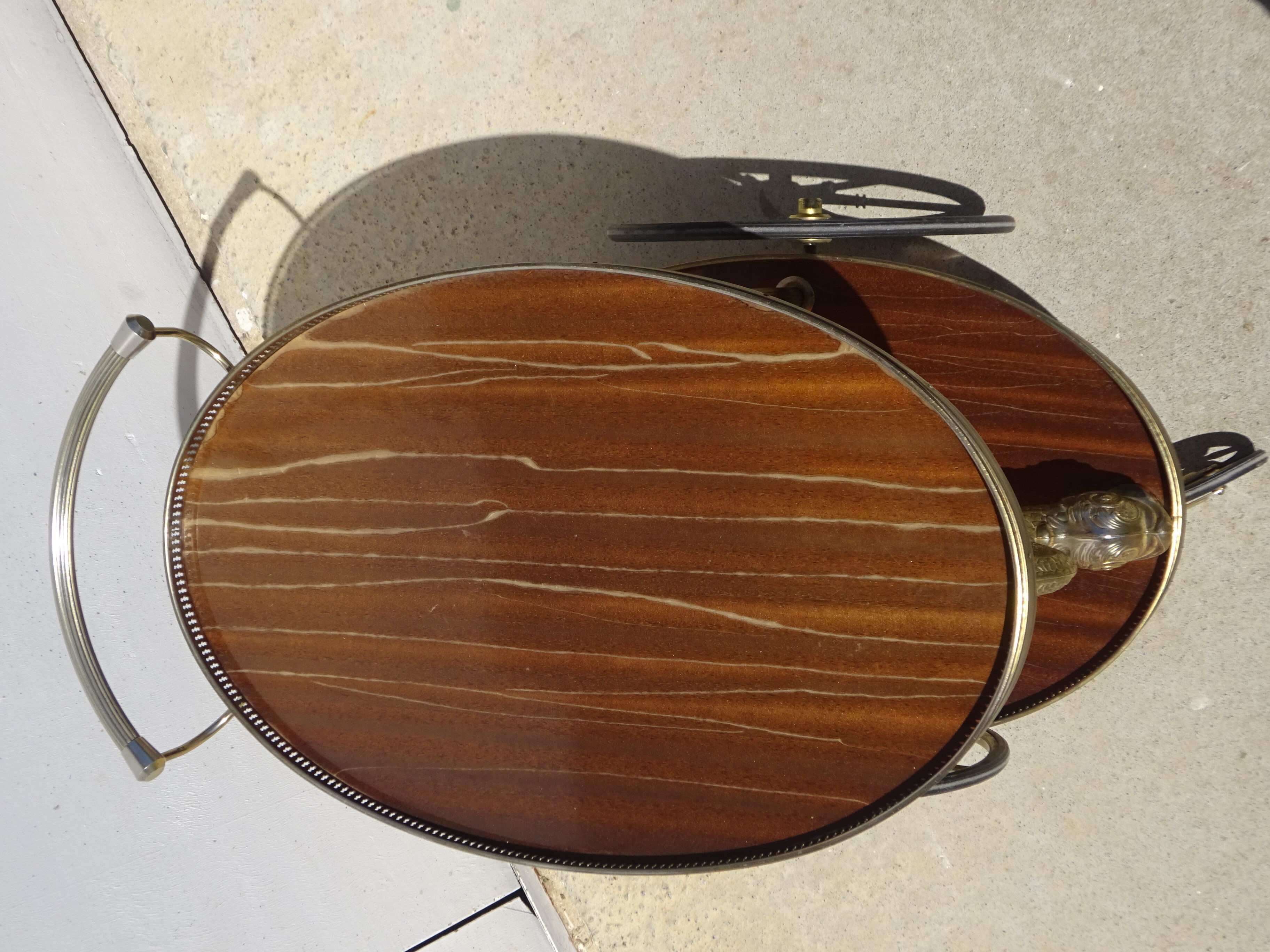 Double tray trolley in brass and formica