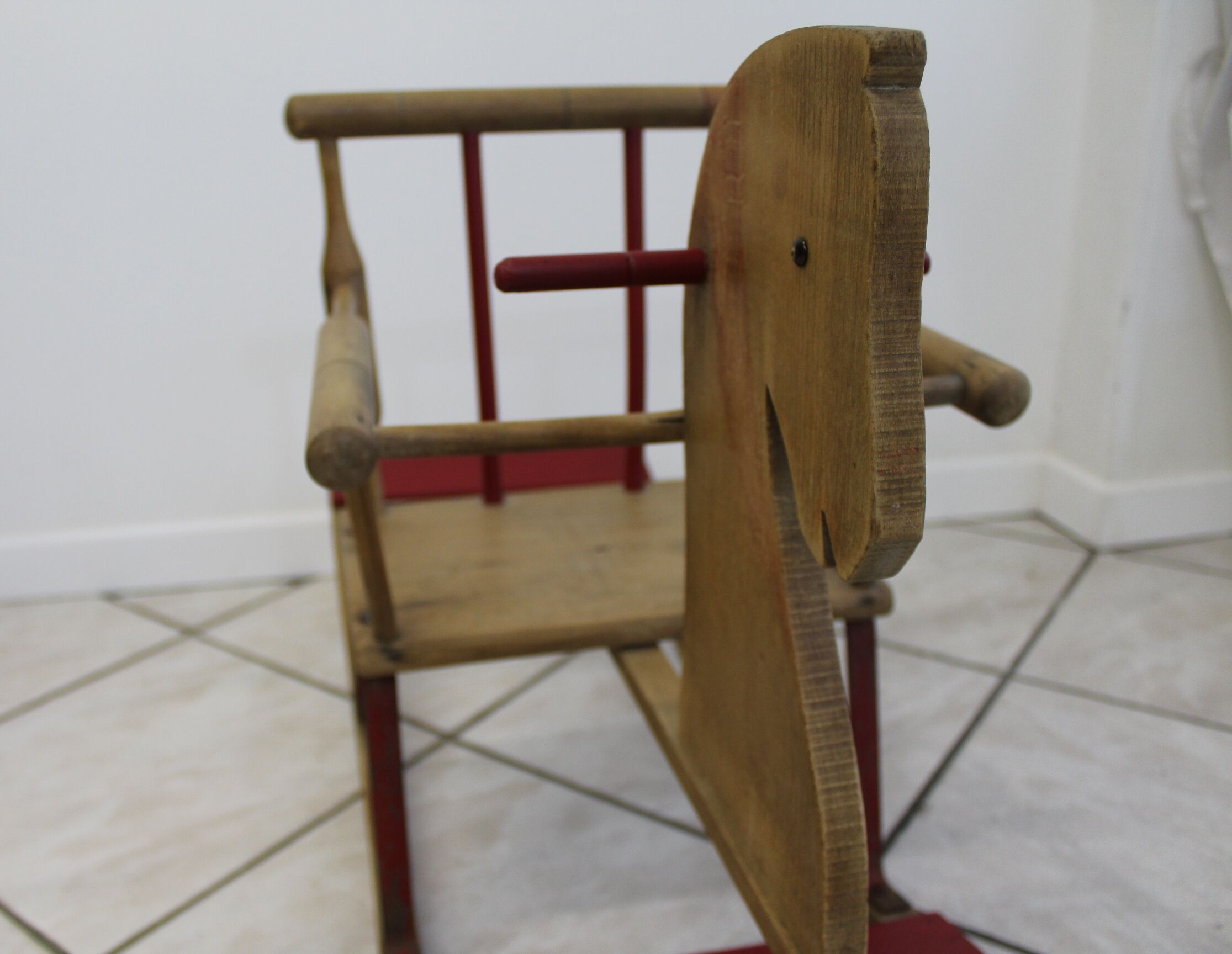 Rocking horse old red and wood