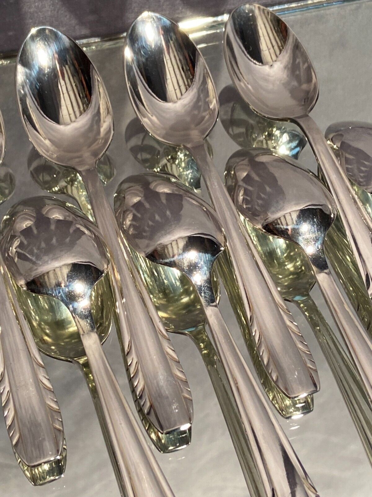 Suite of 12 small silver metal spoons design Vintage mid-twentieth