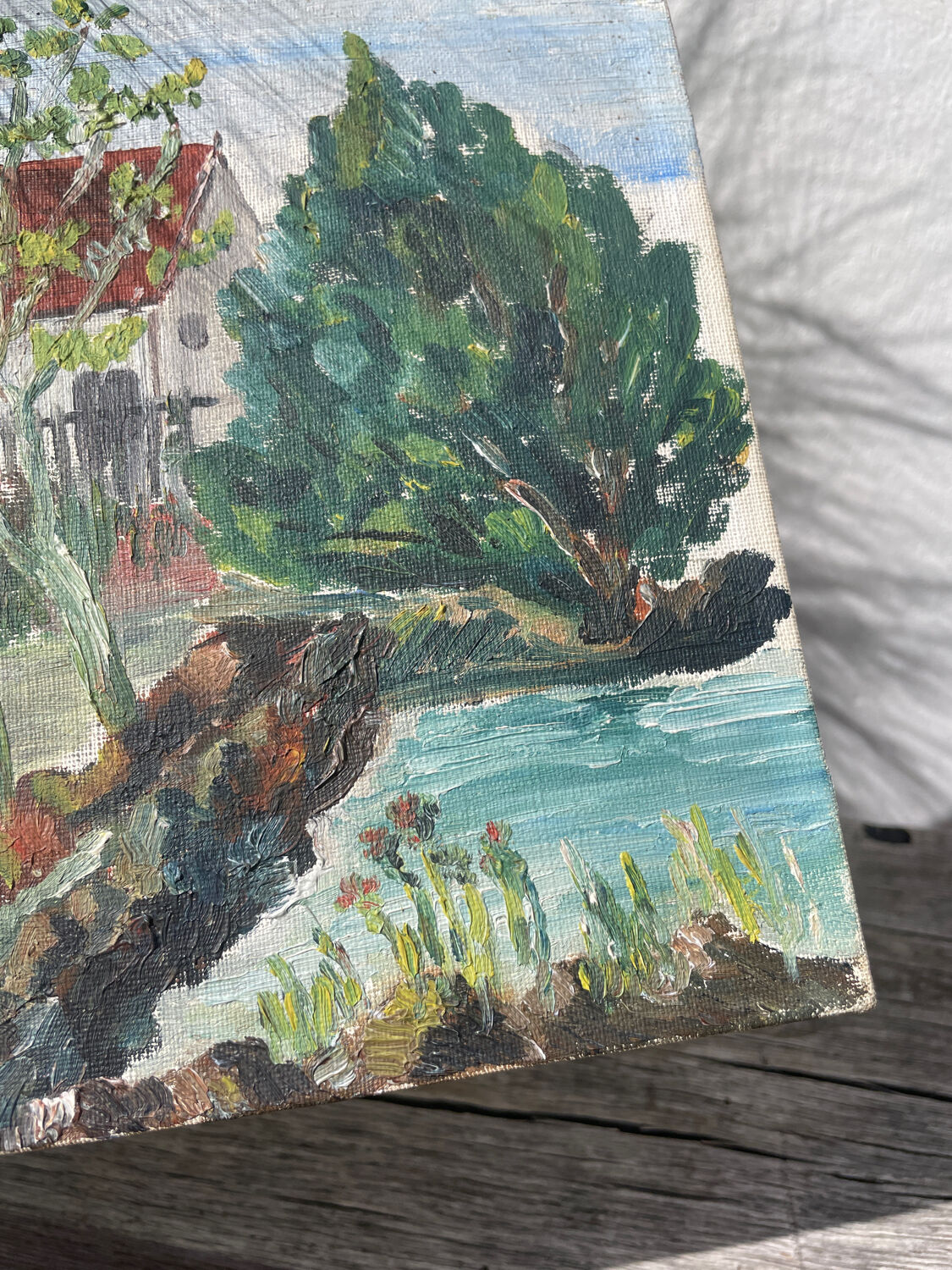 Old landscape painting oil on canvas