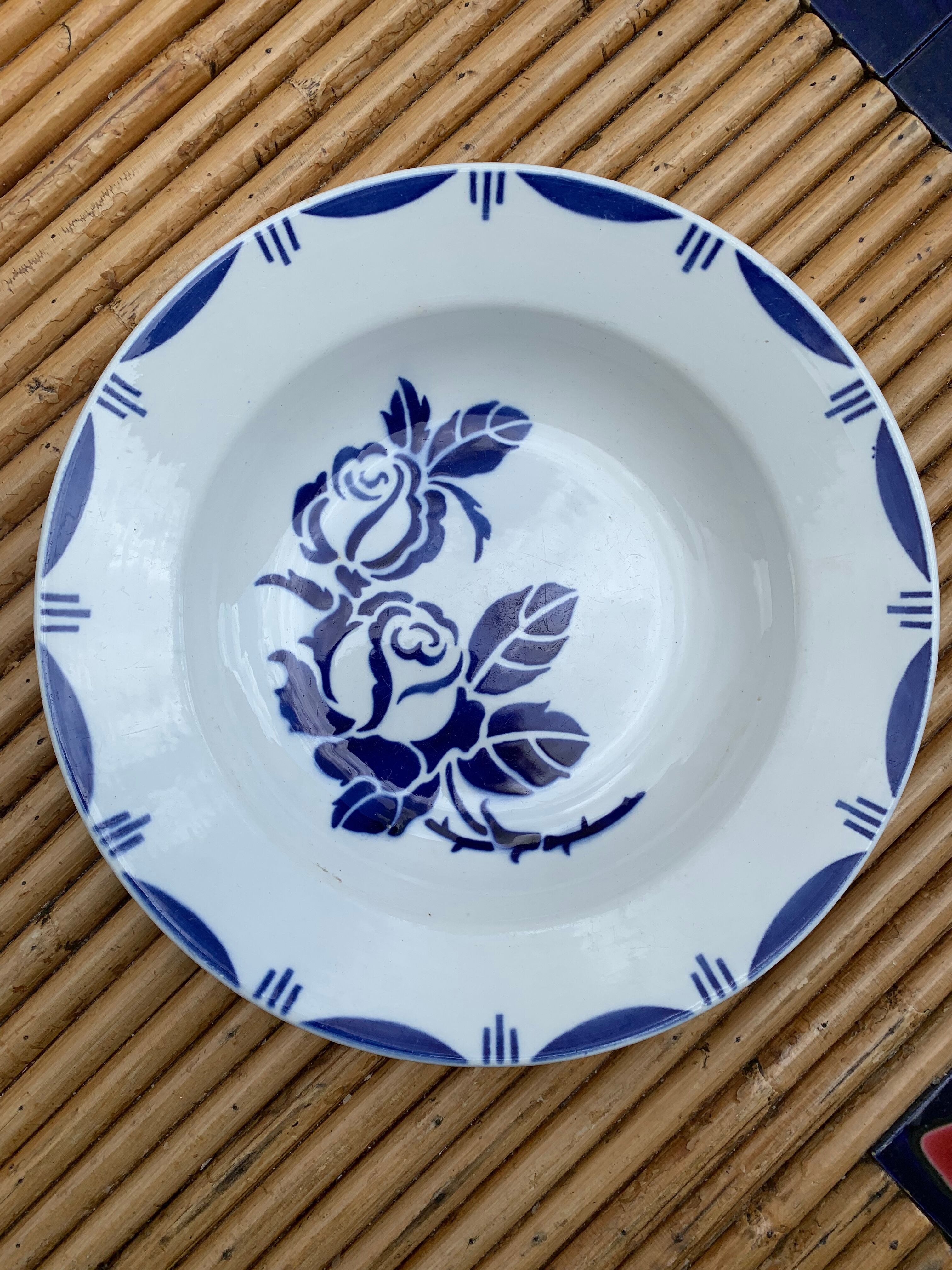 Set of 6 old earthenware soup plates, Sarreguemines Bastia service
