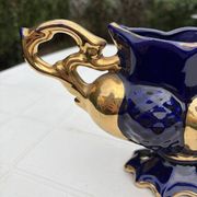 Cobalt blue vase urn planter gold-plated vintage Italy