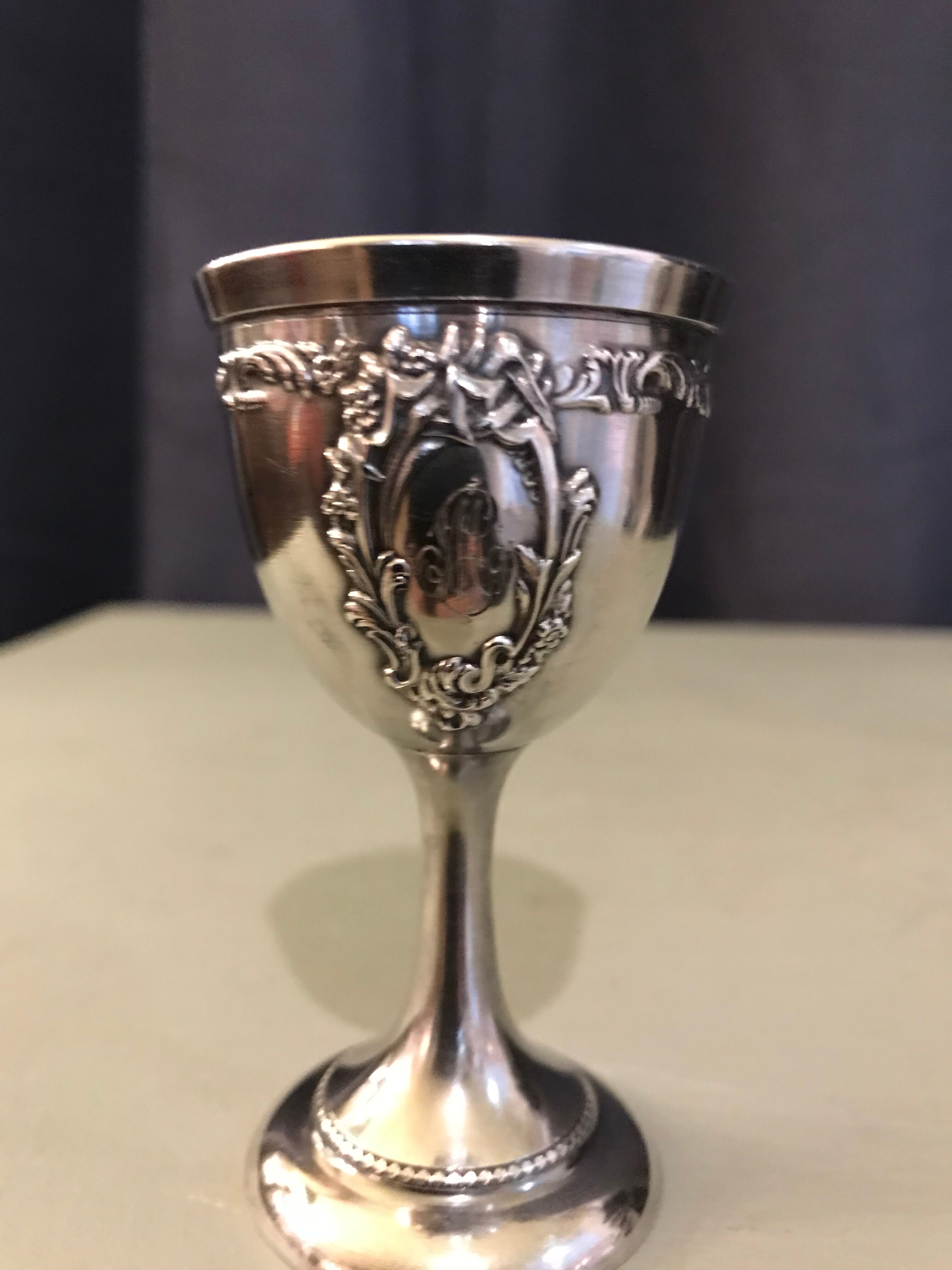Coquetier Napoleon III solid silver poiçon Minerve with monogram L.M