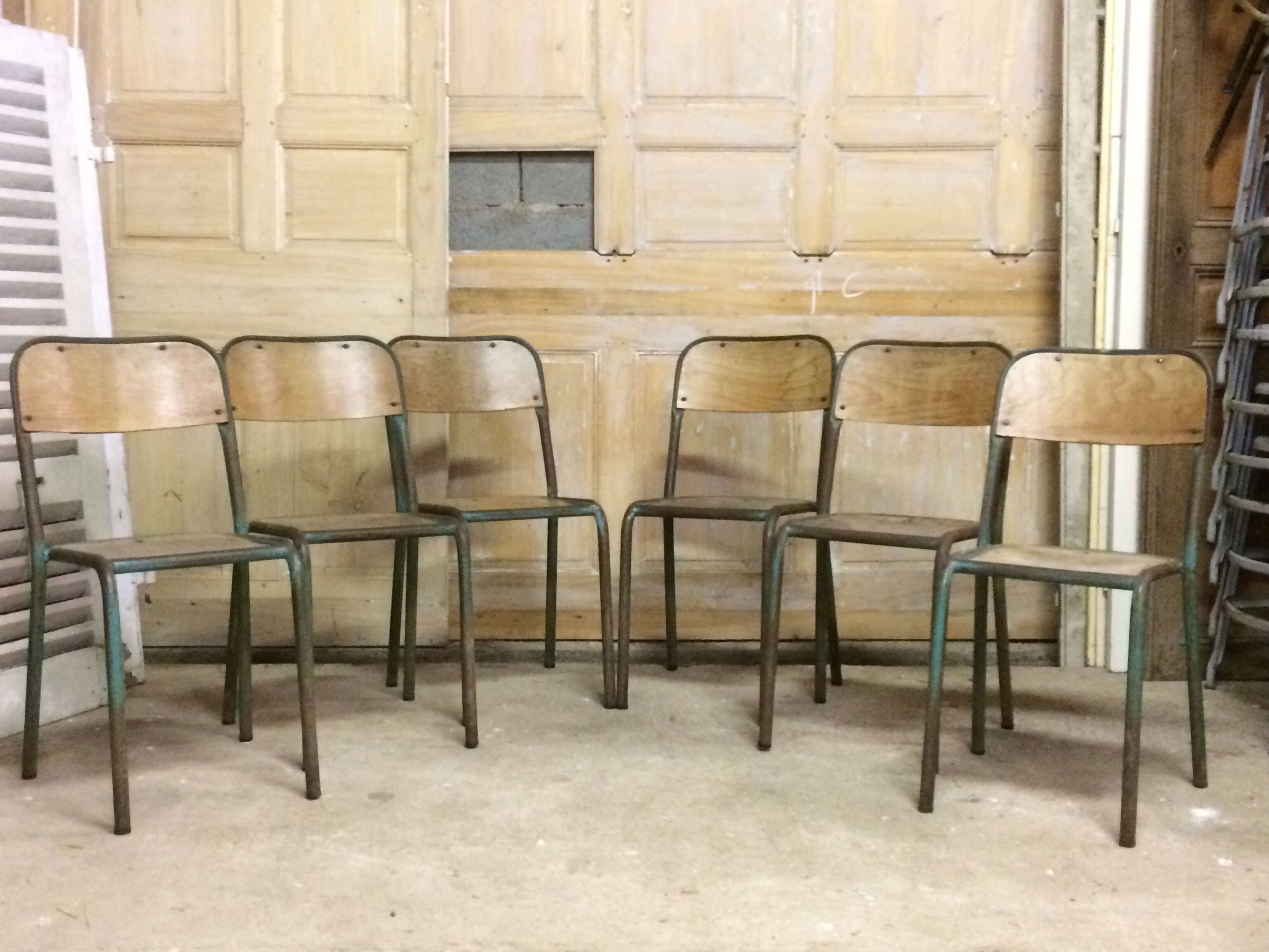 Set of 6 vintage wooden & metal chairs