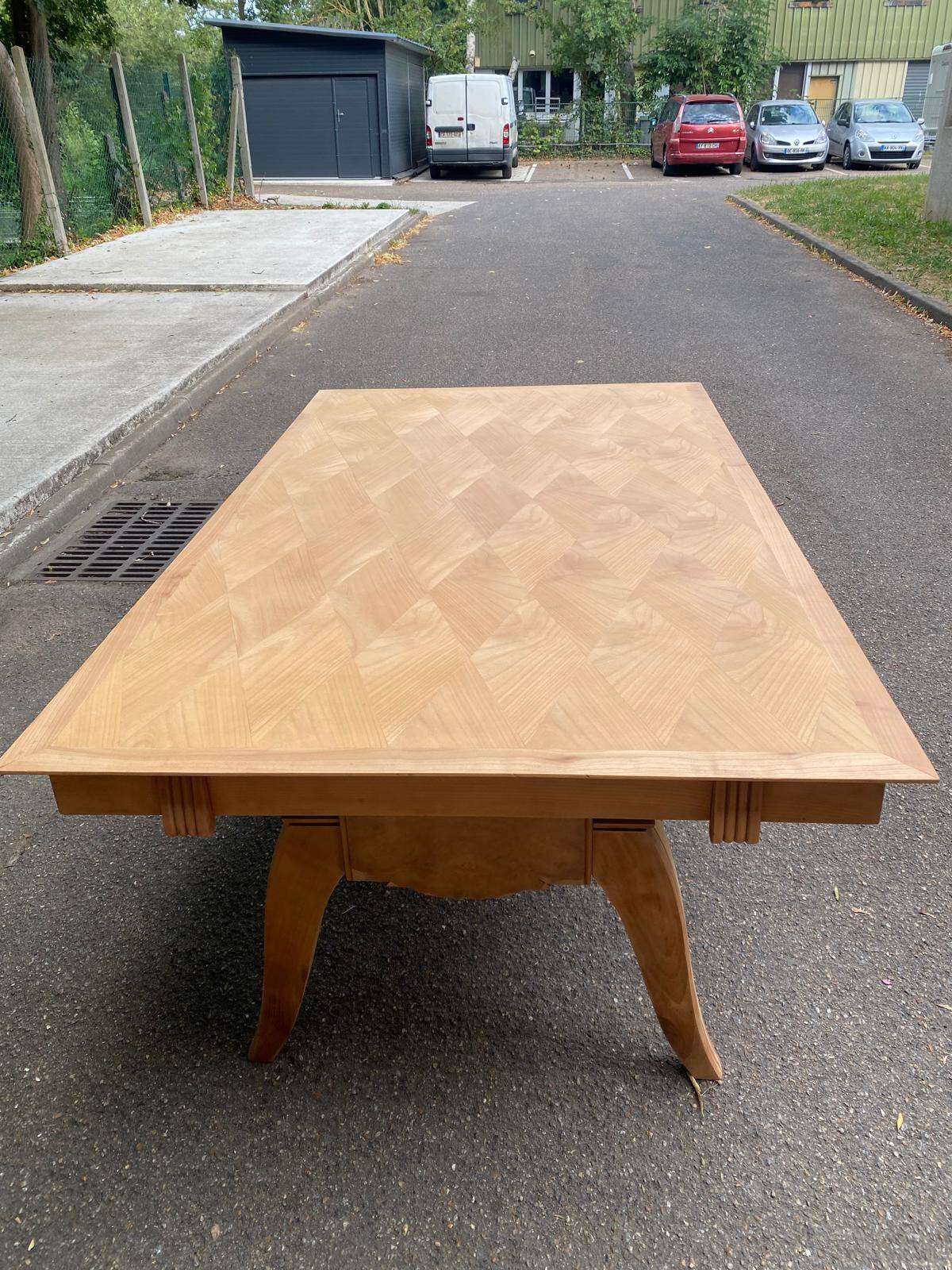 Renovated 1950s wooden Art Deco extendable dining table.