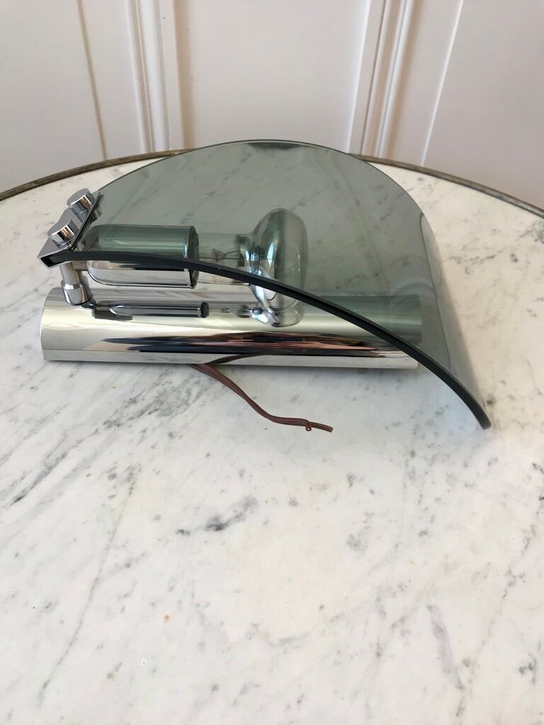 Wall lamp in chrome and smoked glass 70s