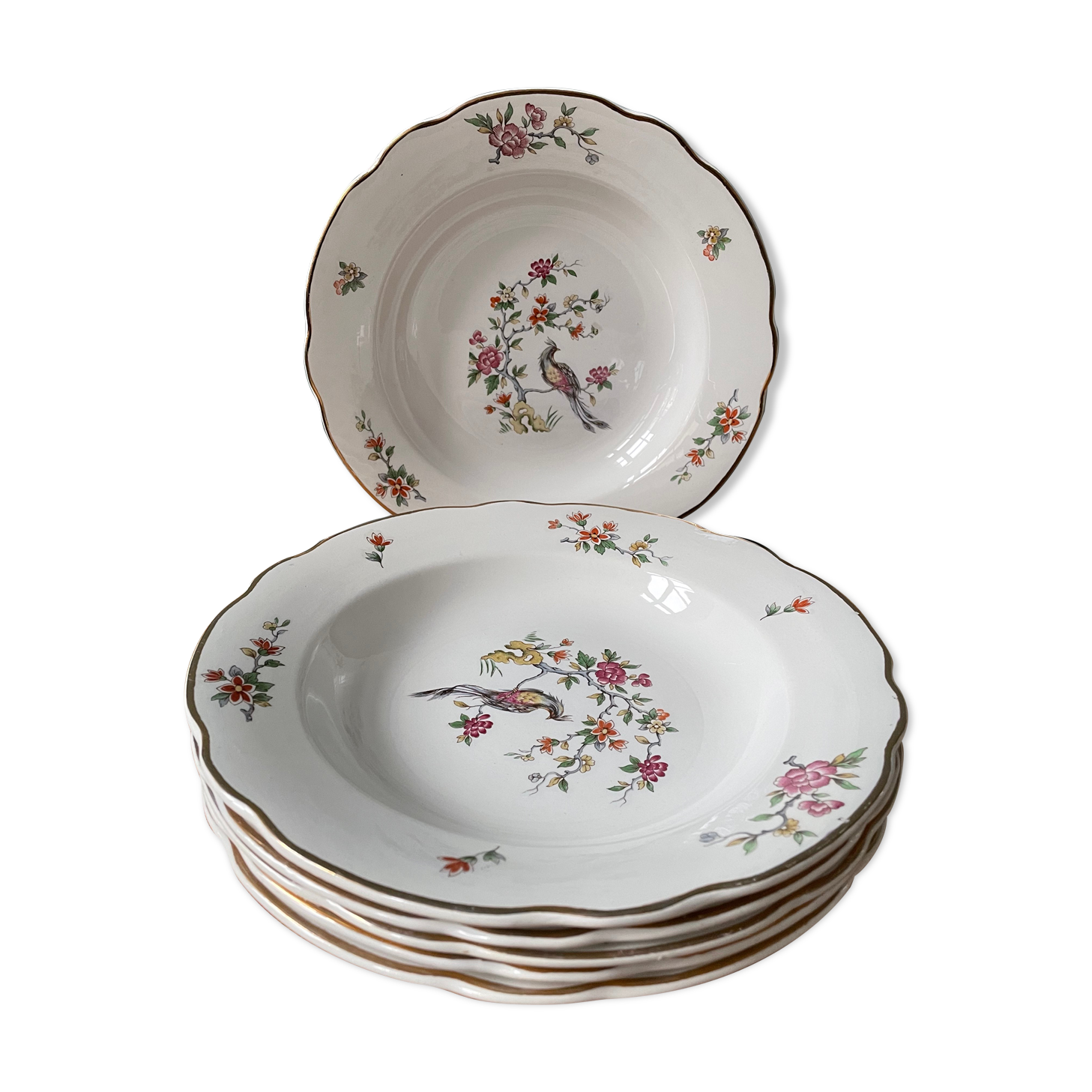 Set of 6 hollow plates Digoin Sarreguemines, Condé model