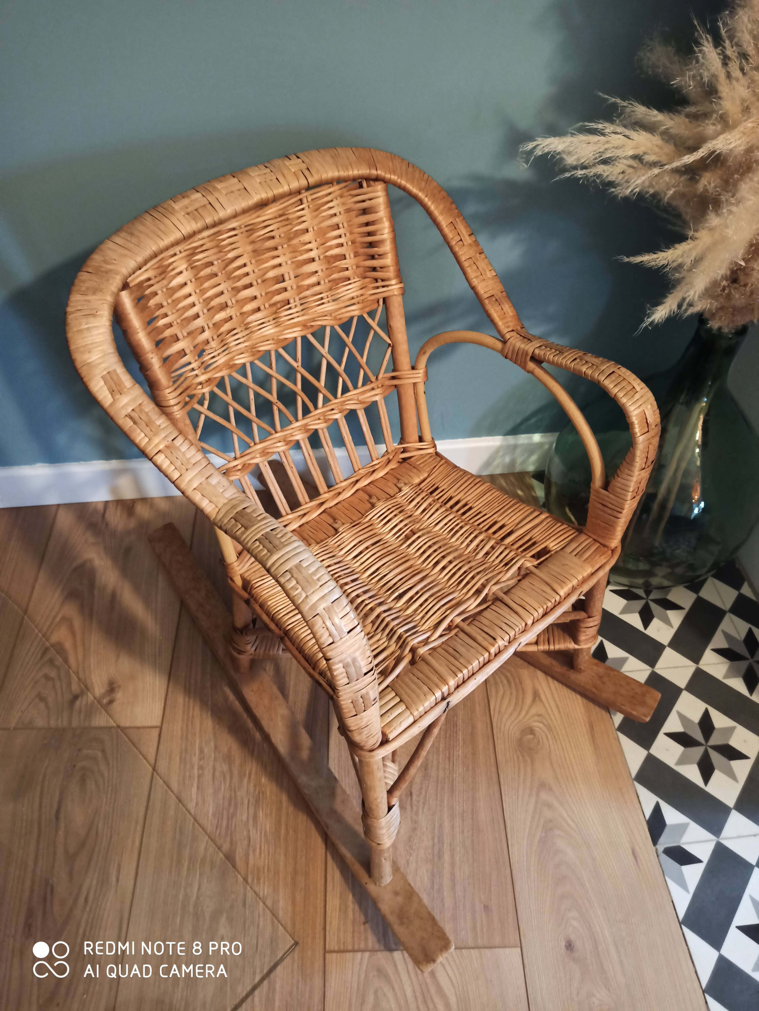 Vintage rattan children's rocking chair