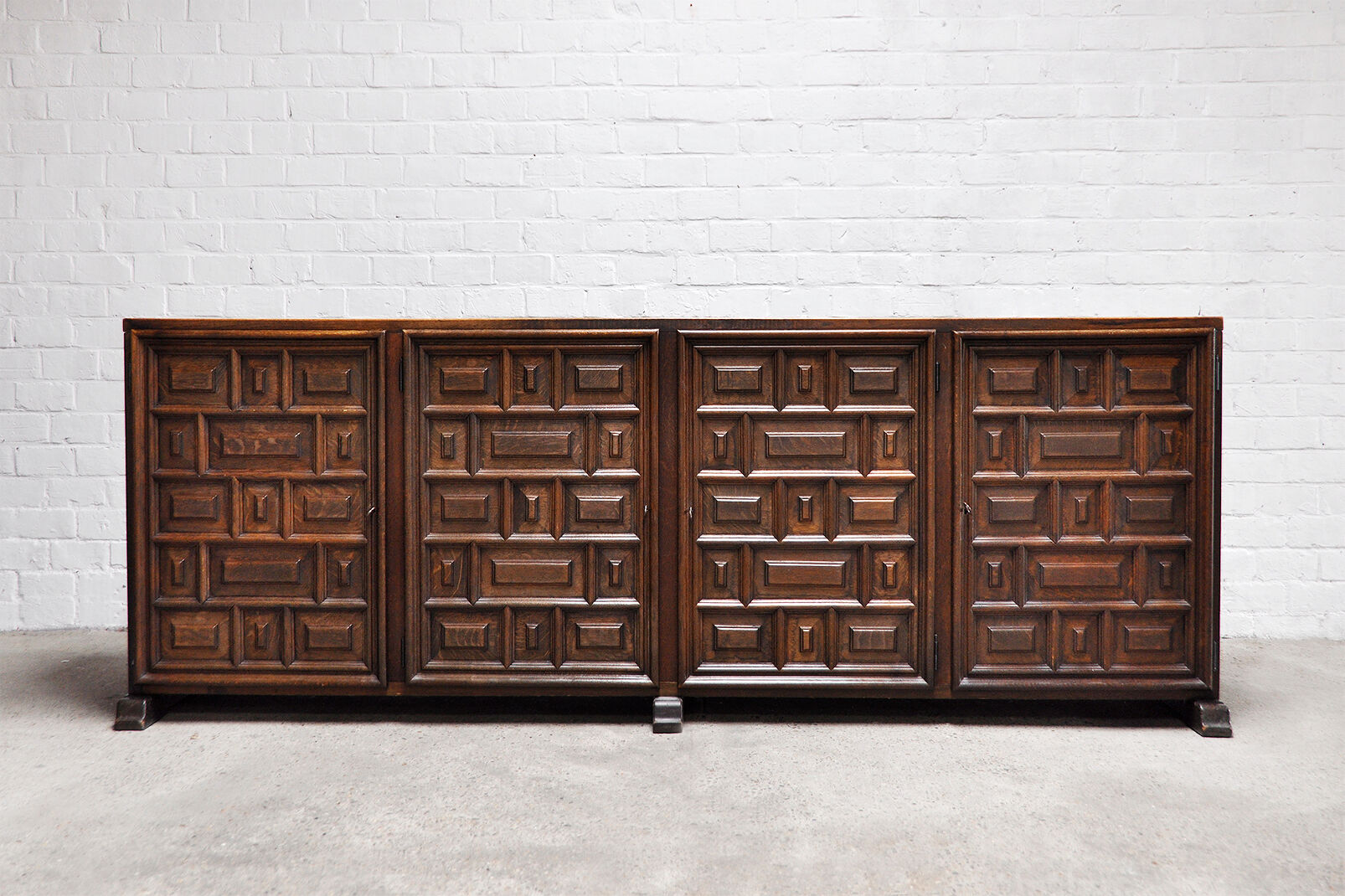 Spanish Brutalist Sideboard With Geometric Patterns, 1940s
