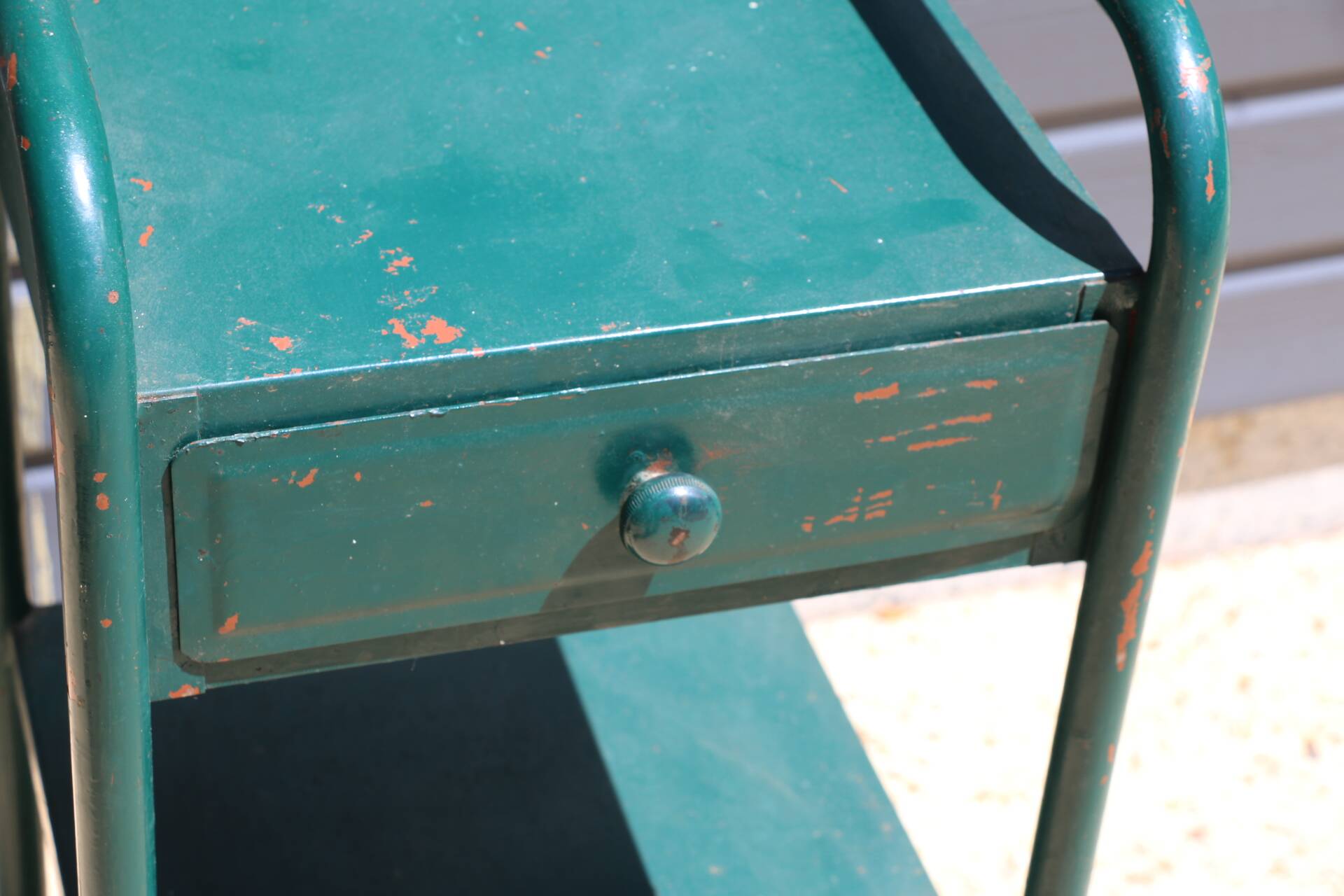 Green metal dormitory bedside table 1960