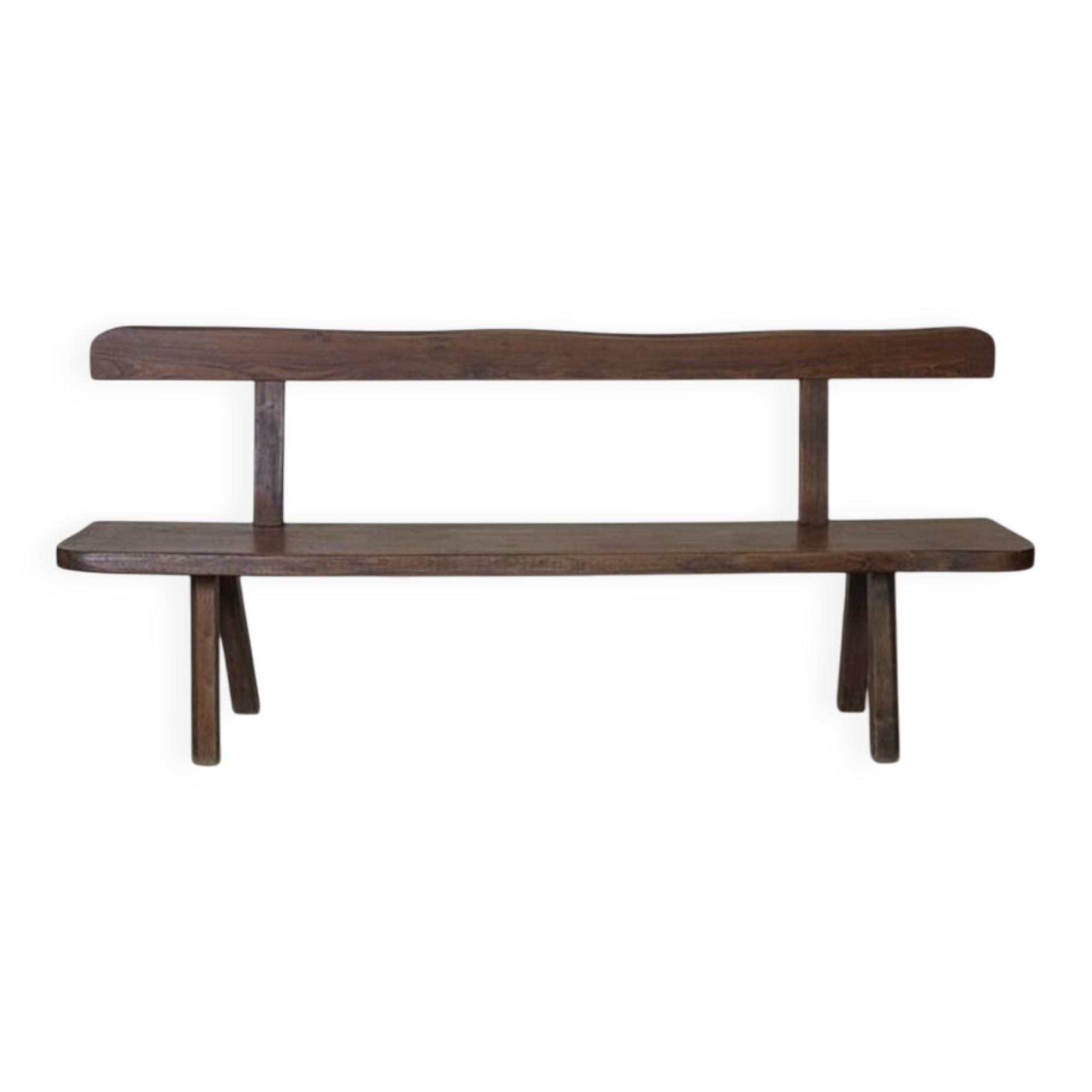 Brutalist bench made of solid elm by Olavi Hanninen, Aranjou edition 1950.