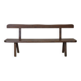 Banc brutaliste bois orme massif par Olavi Hanninen, édition Aranjou 1950