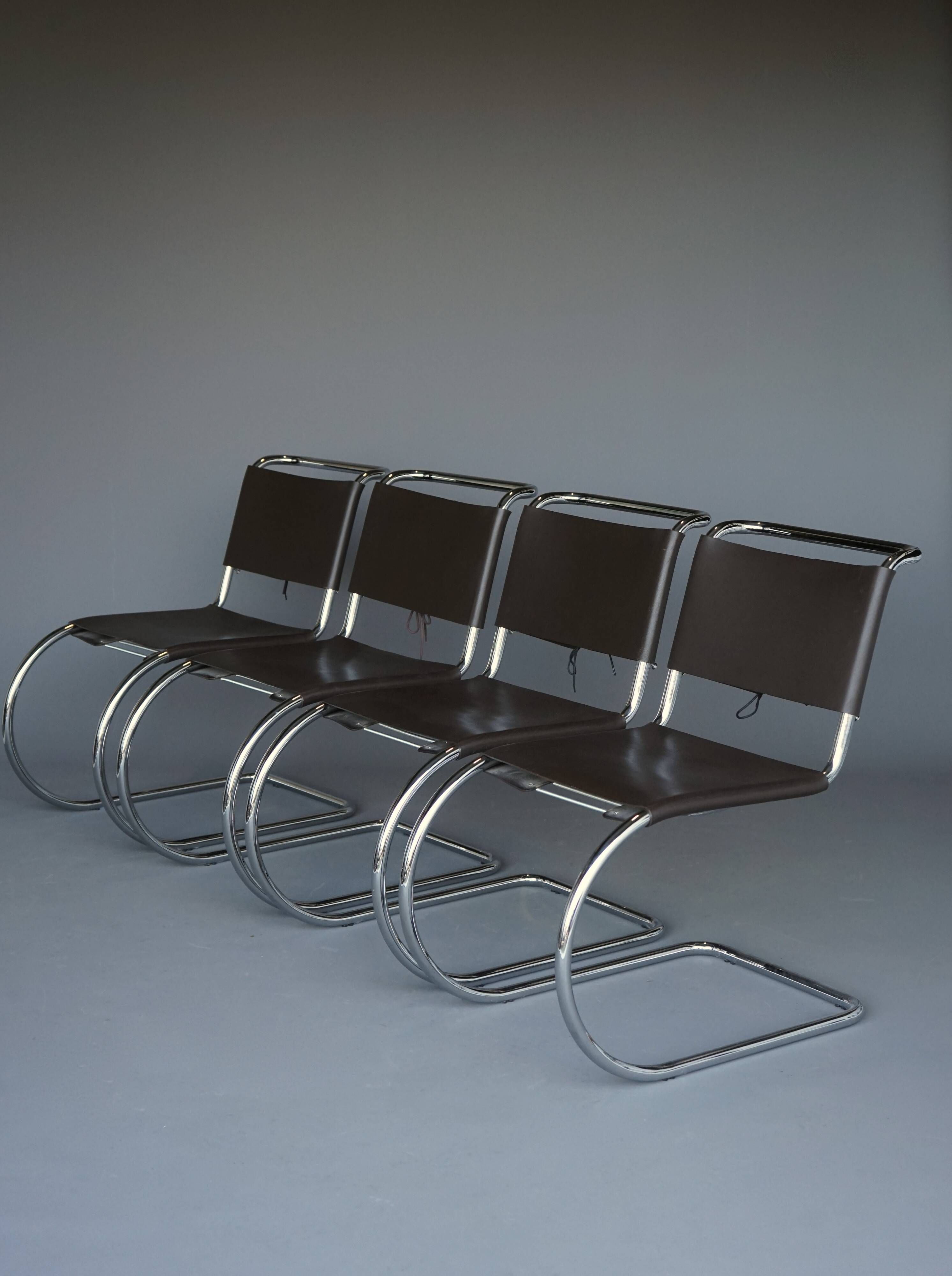 x4 Cantilever MR 10 chairs in the manner of Ludwig Mies van der Rohe.