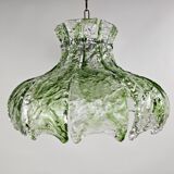 Pendant lamp by Mazzega with loose leaves of ice glass in transparent and green