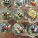 Vintage wooden carved solitaire game – Resin balls with insects –
