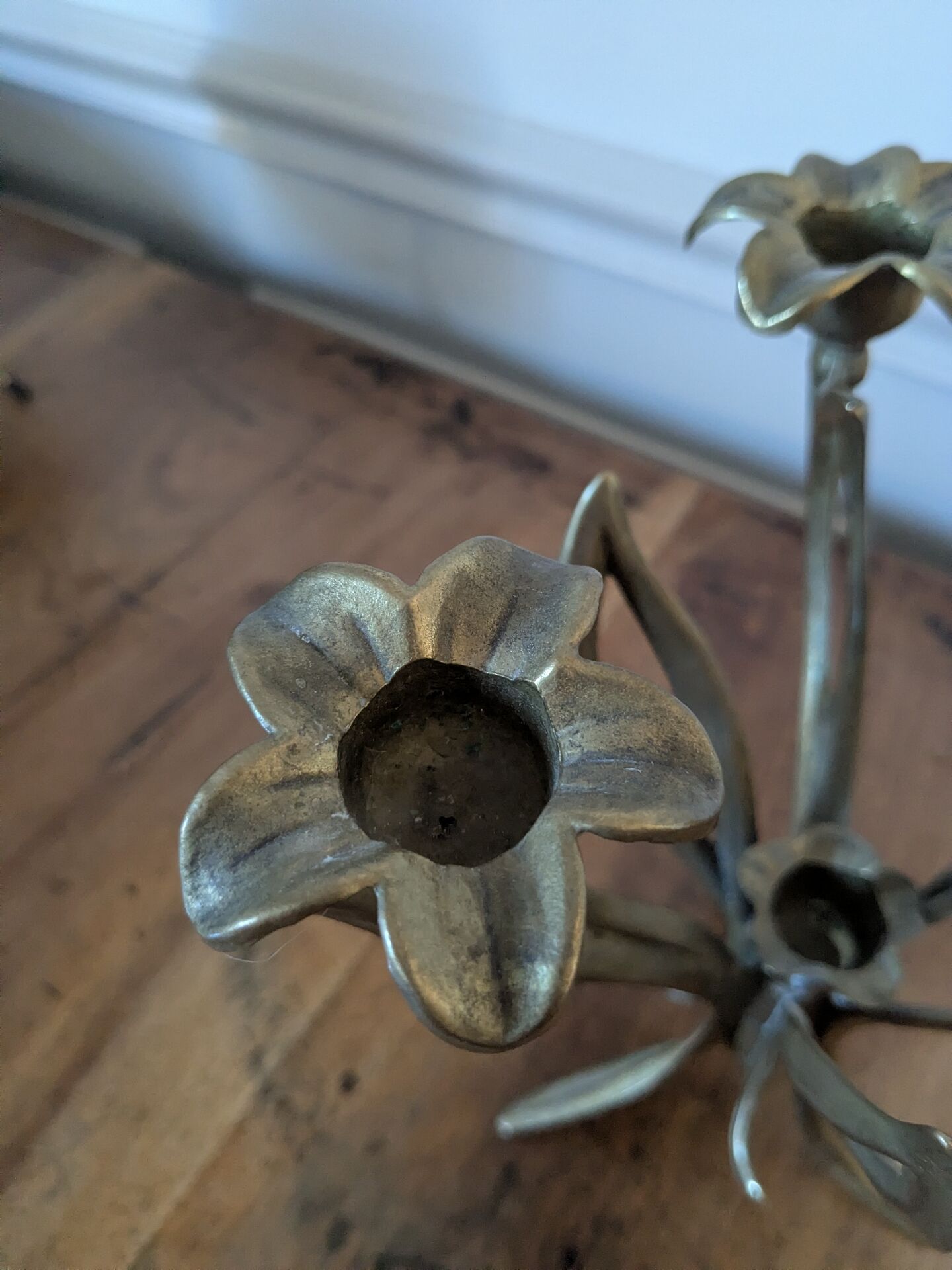 Art Nouveau brass flower chandelier