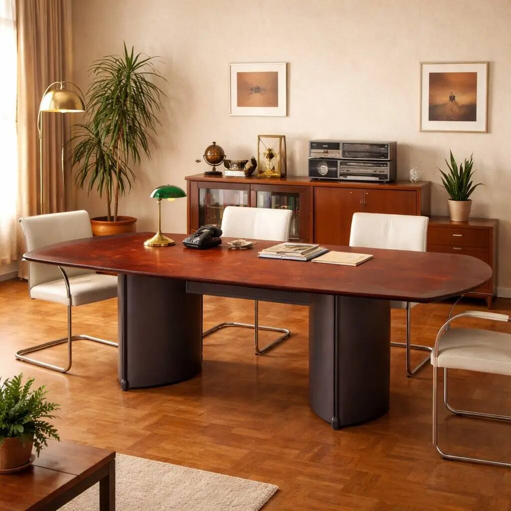 Table de bureau vintage en placage de loupe, design, Italie, années 1980