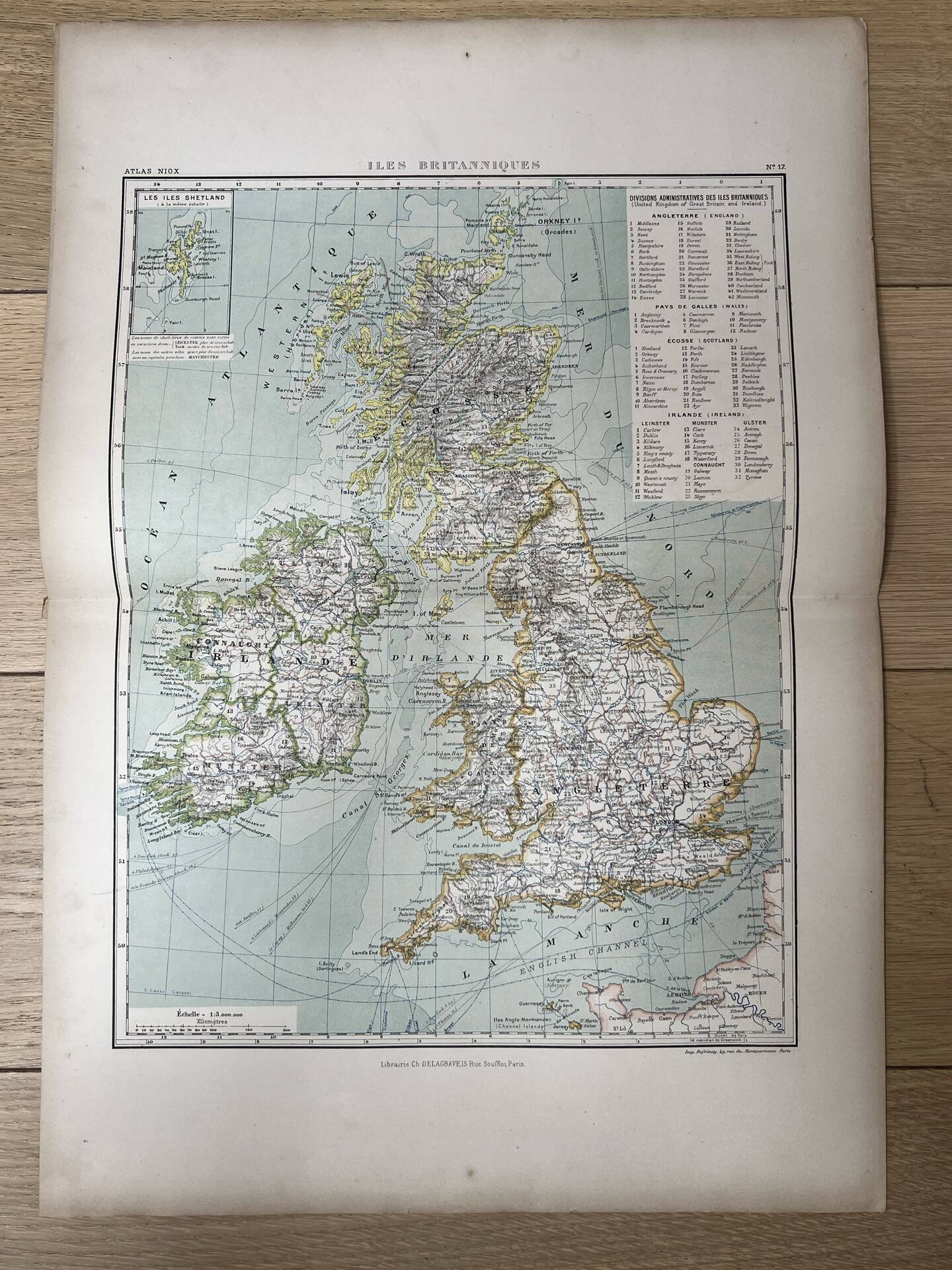 Carte ancienne Îles Britanniques 54x37cm