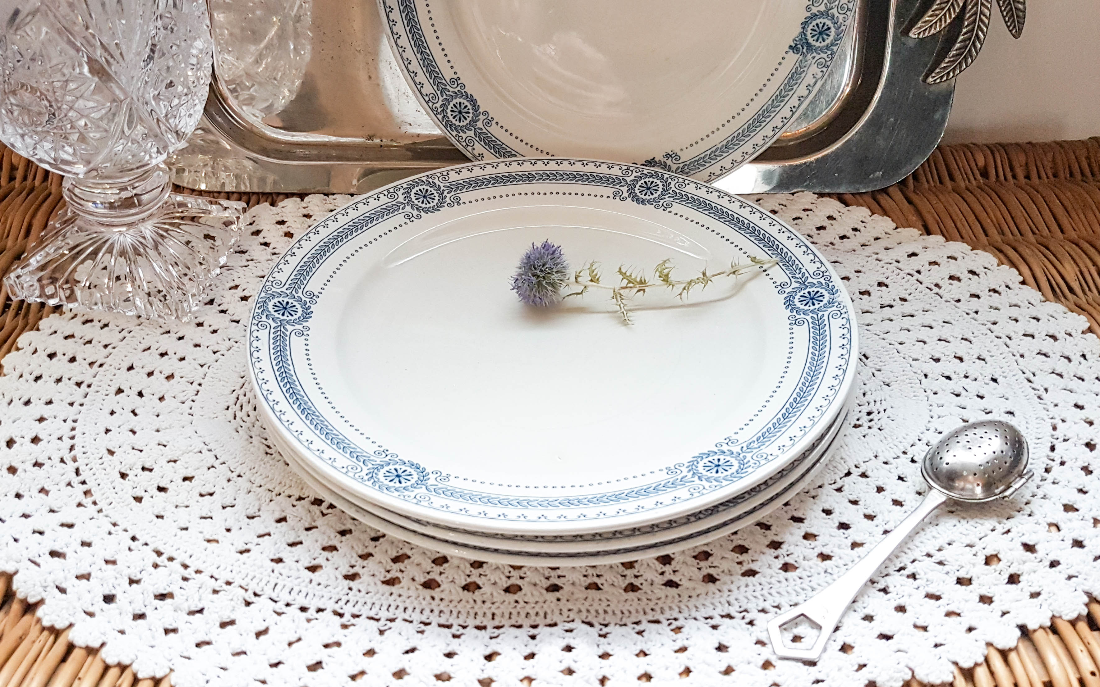 Lot of 4 blue plates "carina" U&C Sarreguemines Terre de Fer