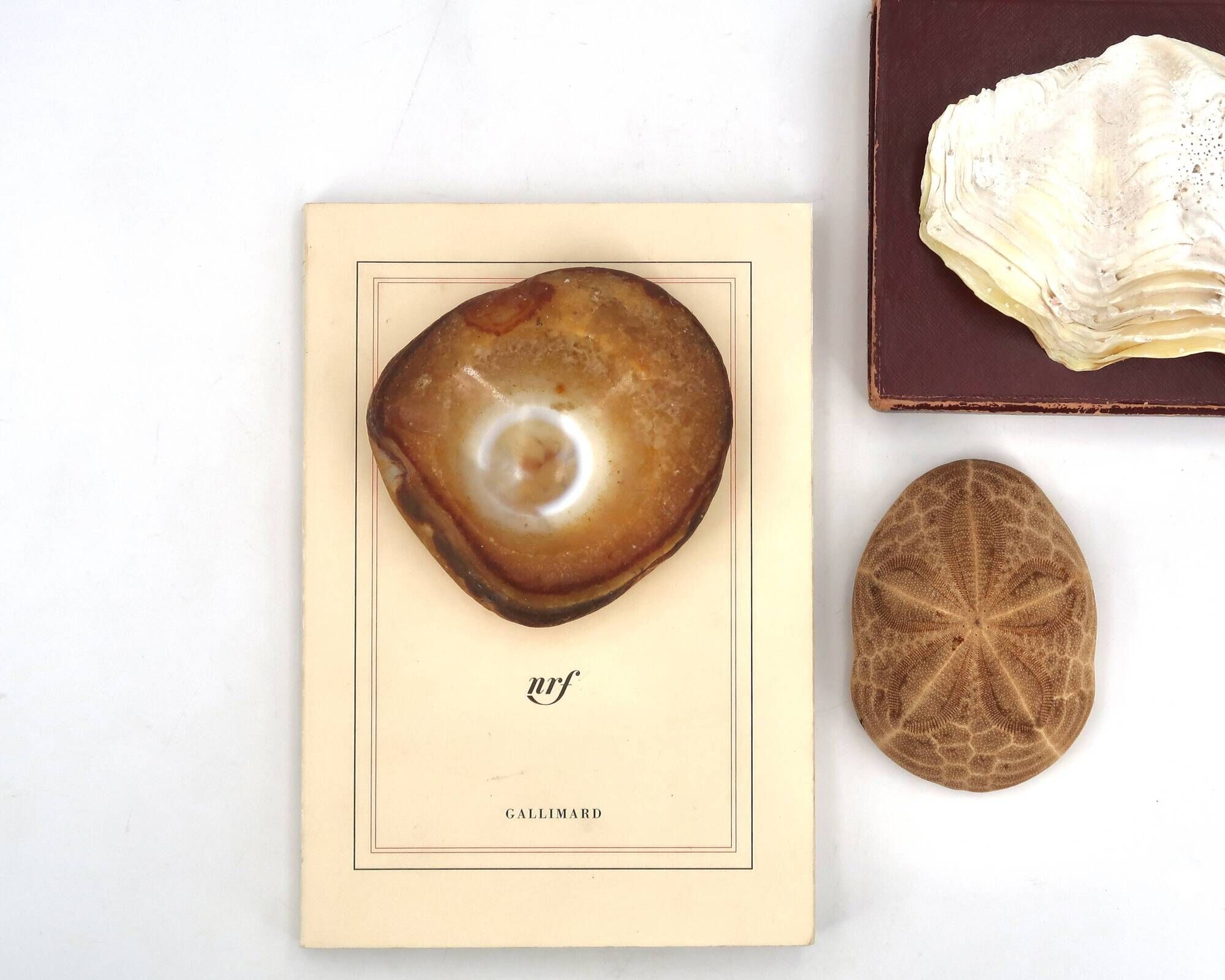 Cendrier vide poche marron orangé en agate naturelle, années 70 vintage