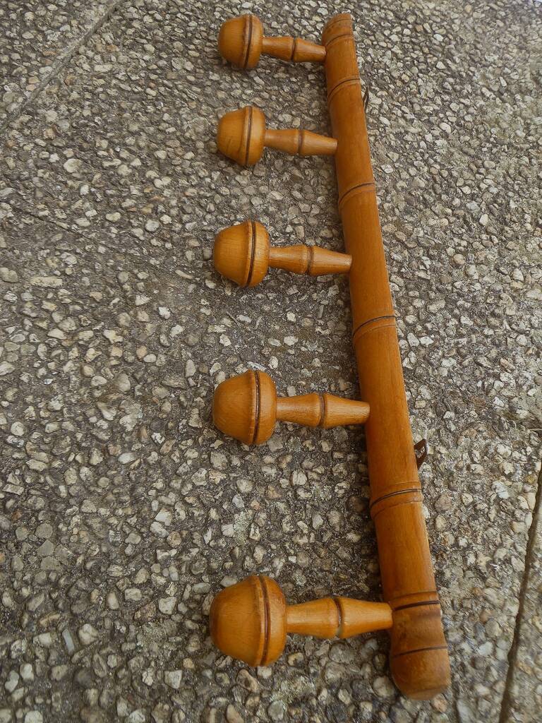 5-stud wooden wall hook, vintage