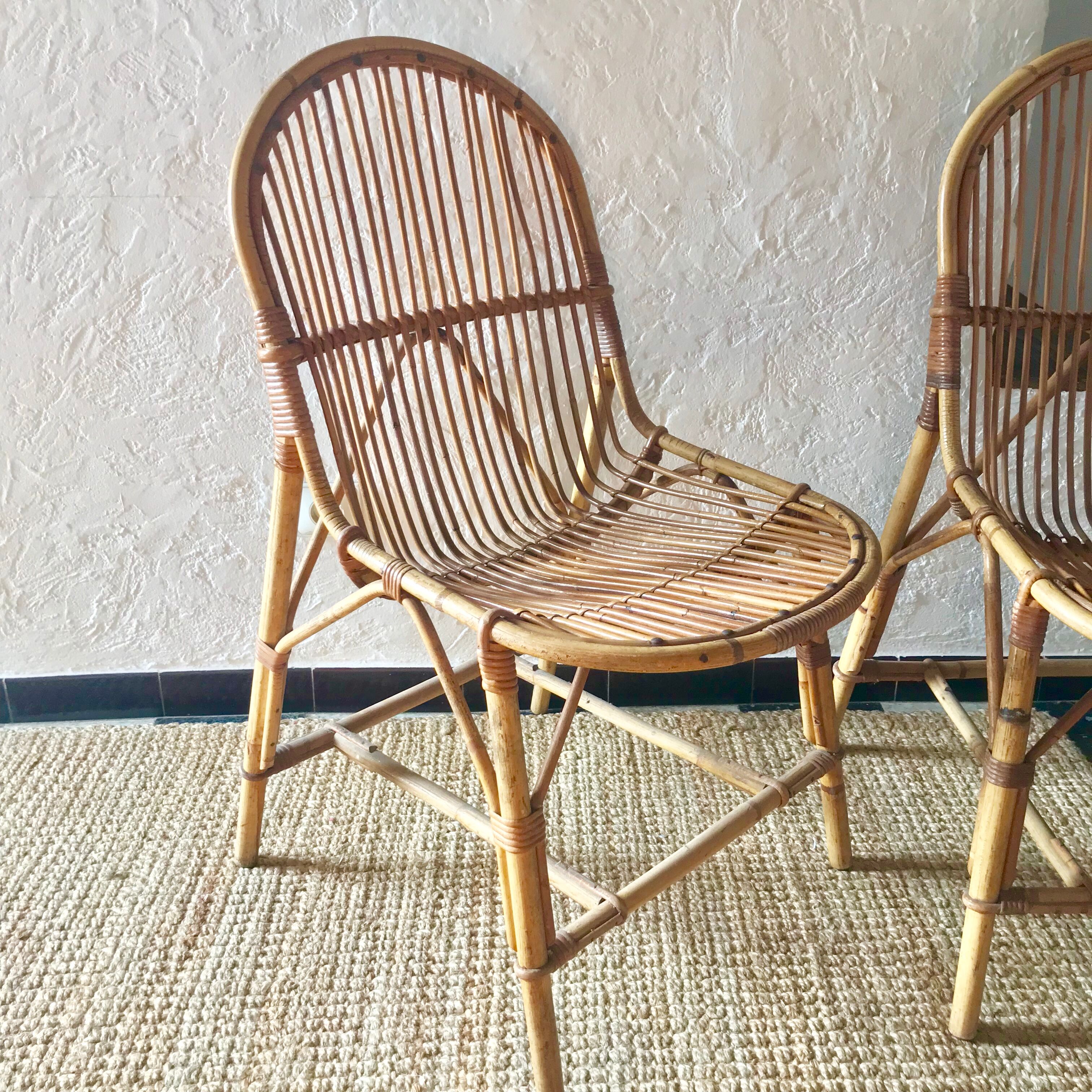 Pair of rattan basket chairs 1960