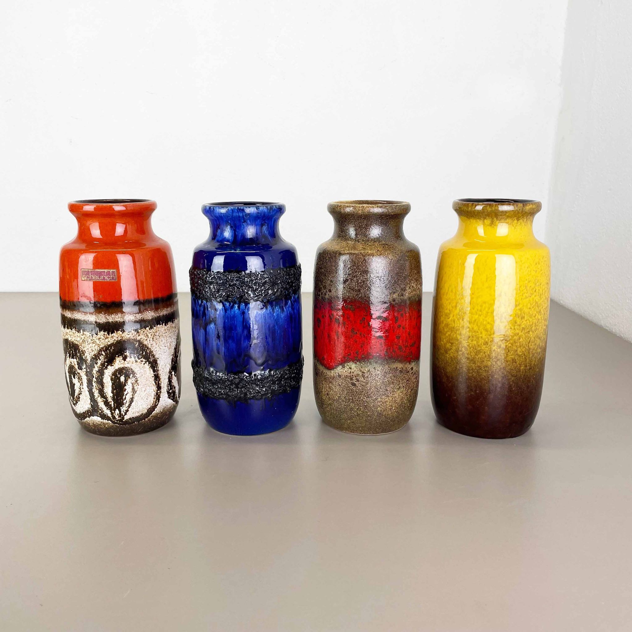 Set of Four Vintage Pottery Fat Lava Vases Made by Scheurich, Germany, 1970s