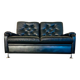 Vintage retro Danish 2 person black buttoned leather sofa 1970s