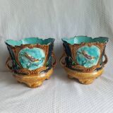 Pair of antique cache-pots in majolica – Art Nouveau 19th century