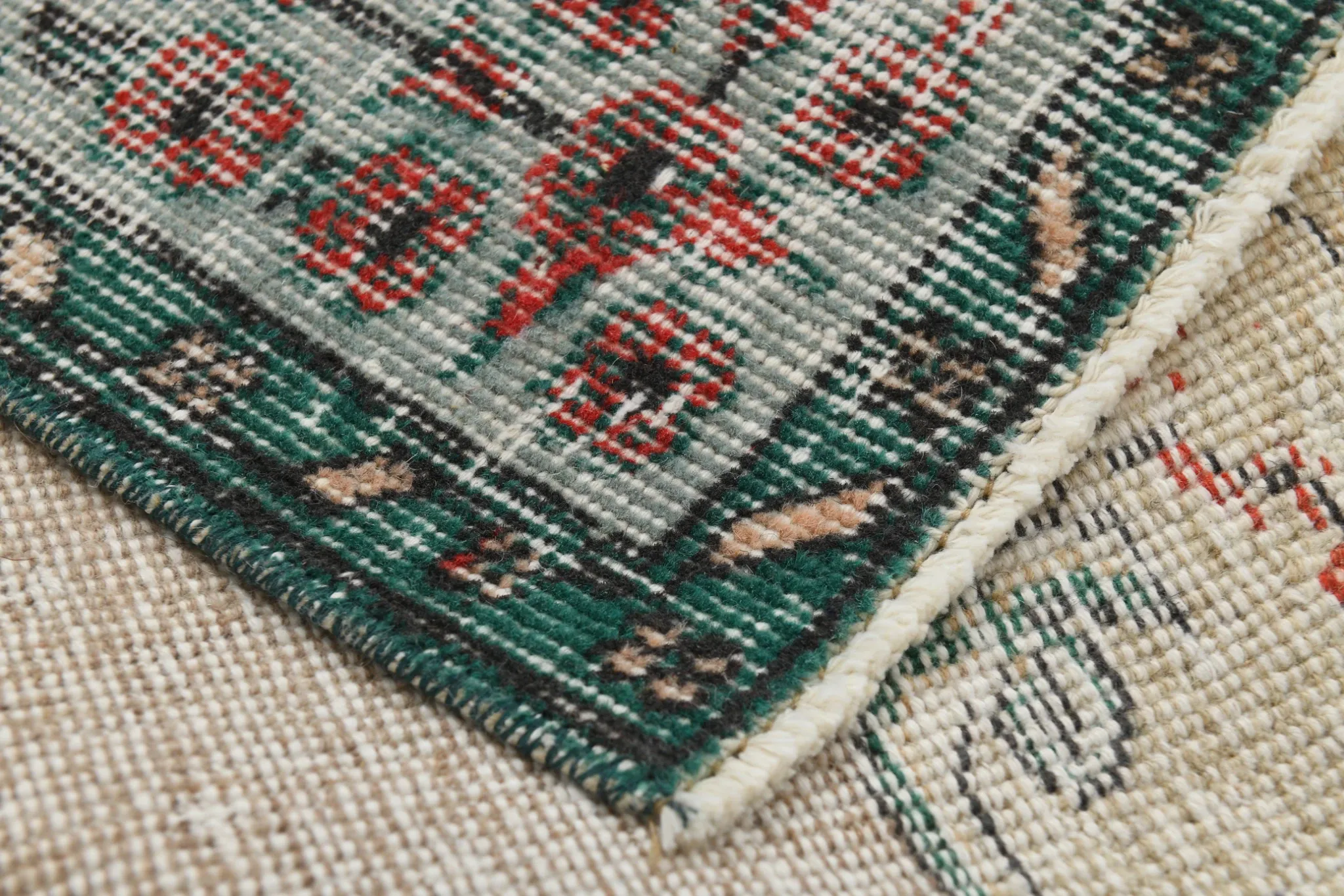 Dusty Red & Green Turkish Vintage Rug, Persian Style Oriental Carpet,