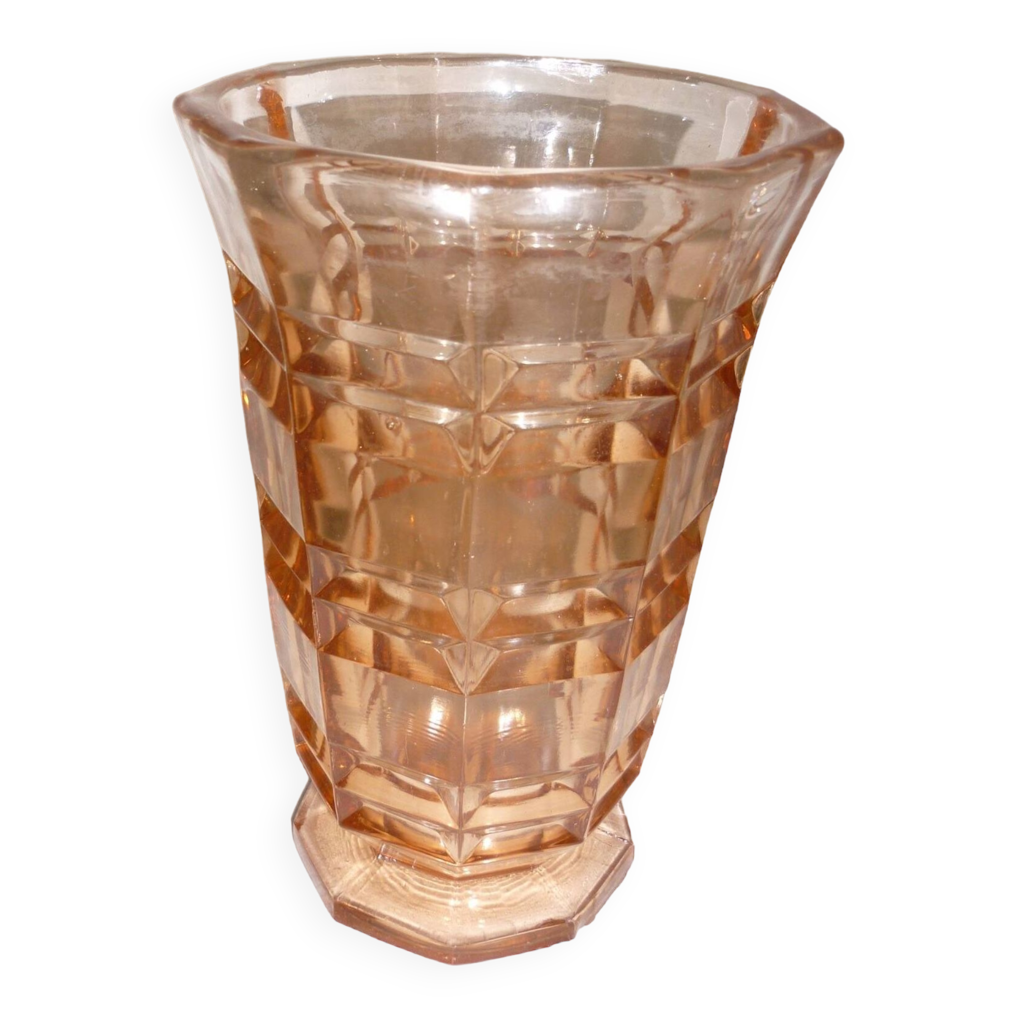 Grand vase en verre épais rose art déco
