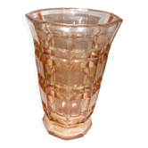 Large thick pink art deco glass vase