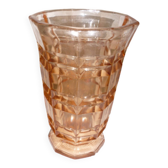 Grand vase en verre épais rose art déco