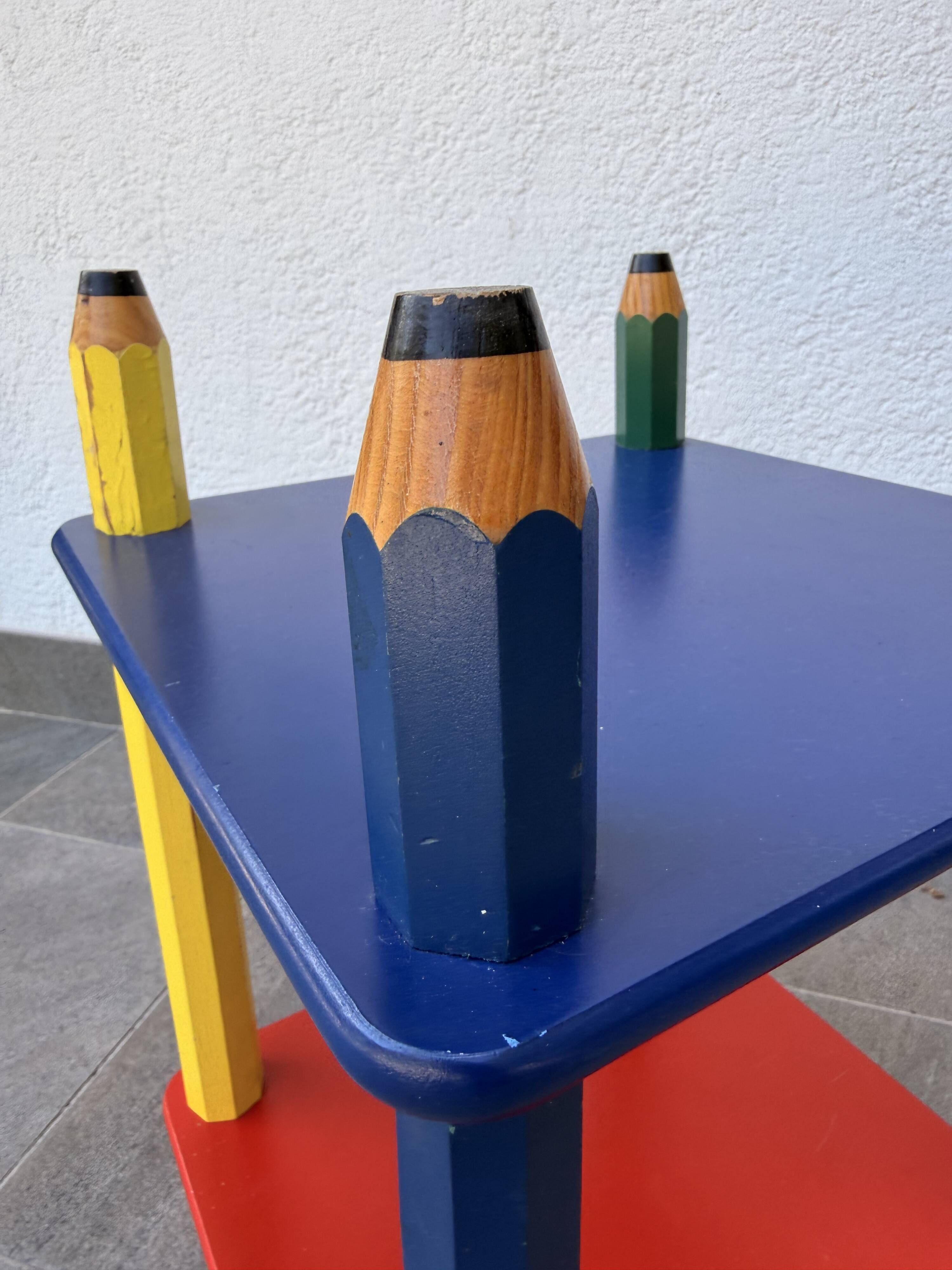 1980s side table with crayons, attributed to Pierre Sala.